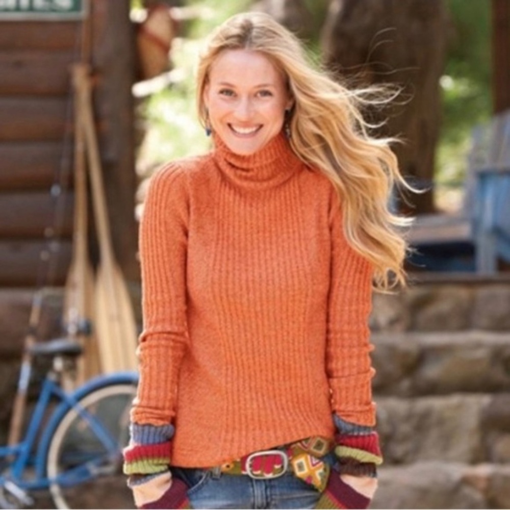 Sundance Orange Ribbed Turtleneck Sweater